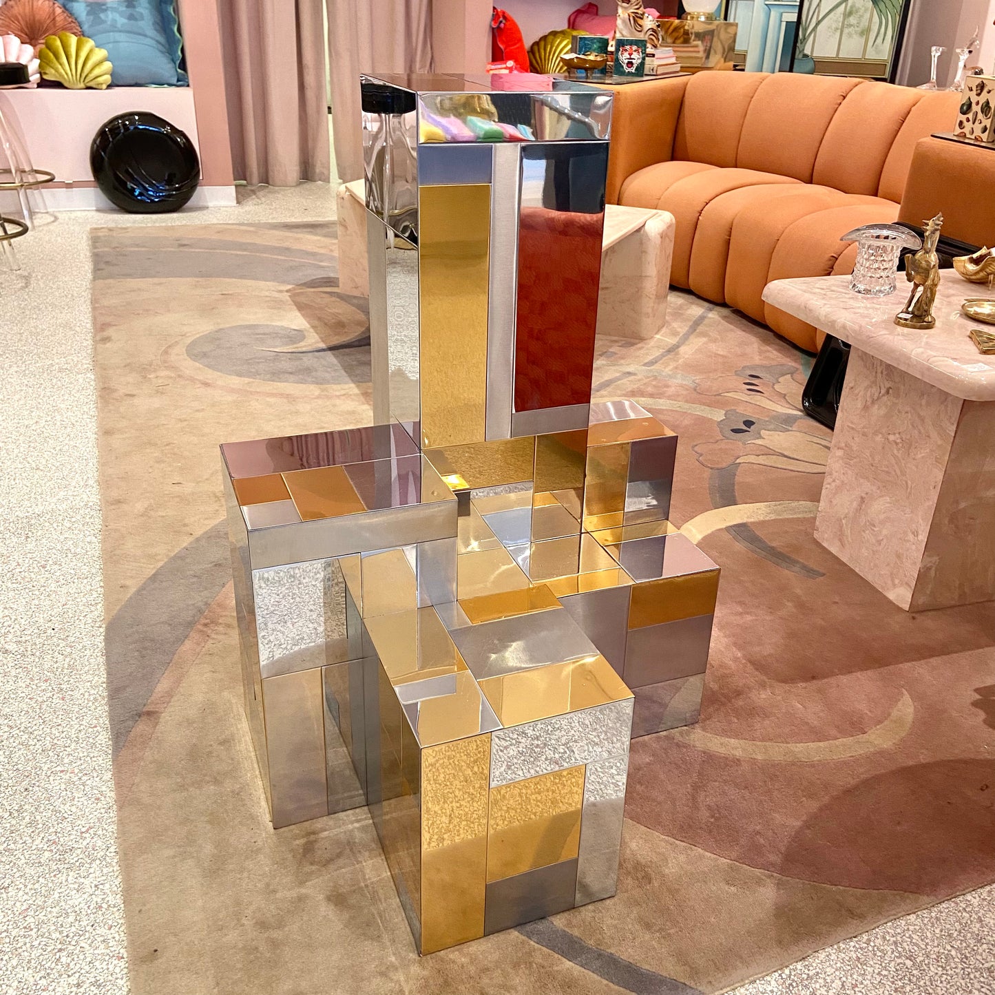 *ON HOLD. Vintage Paul Evans Style Mixed Metal 'Cityscape' Stepped Pedestal