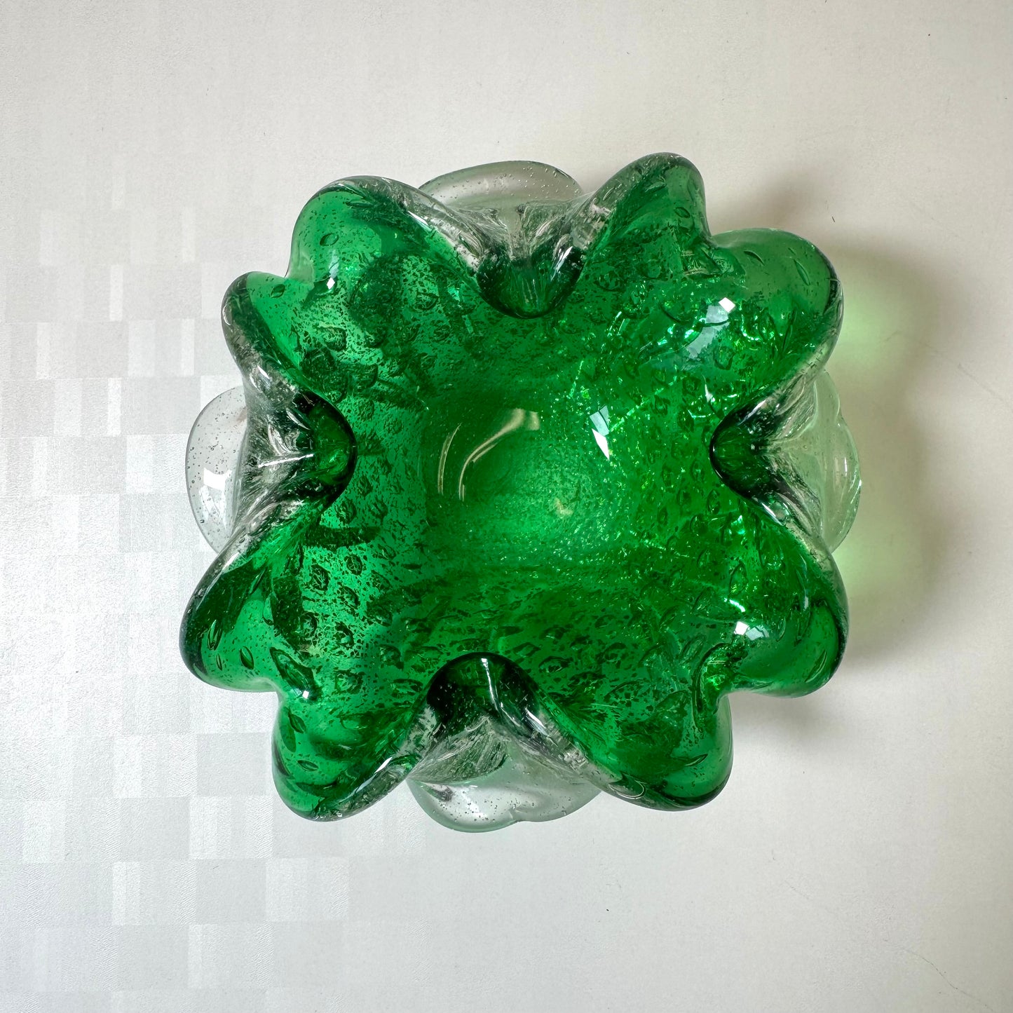 Vintage Green and Silver Leaf Murano Glass Bowl