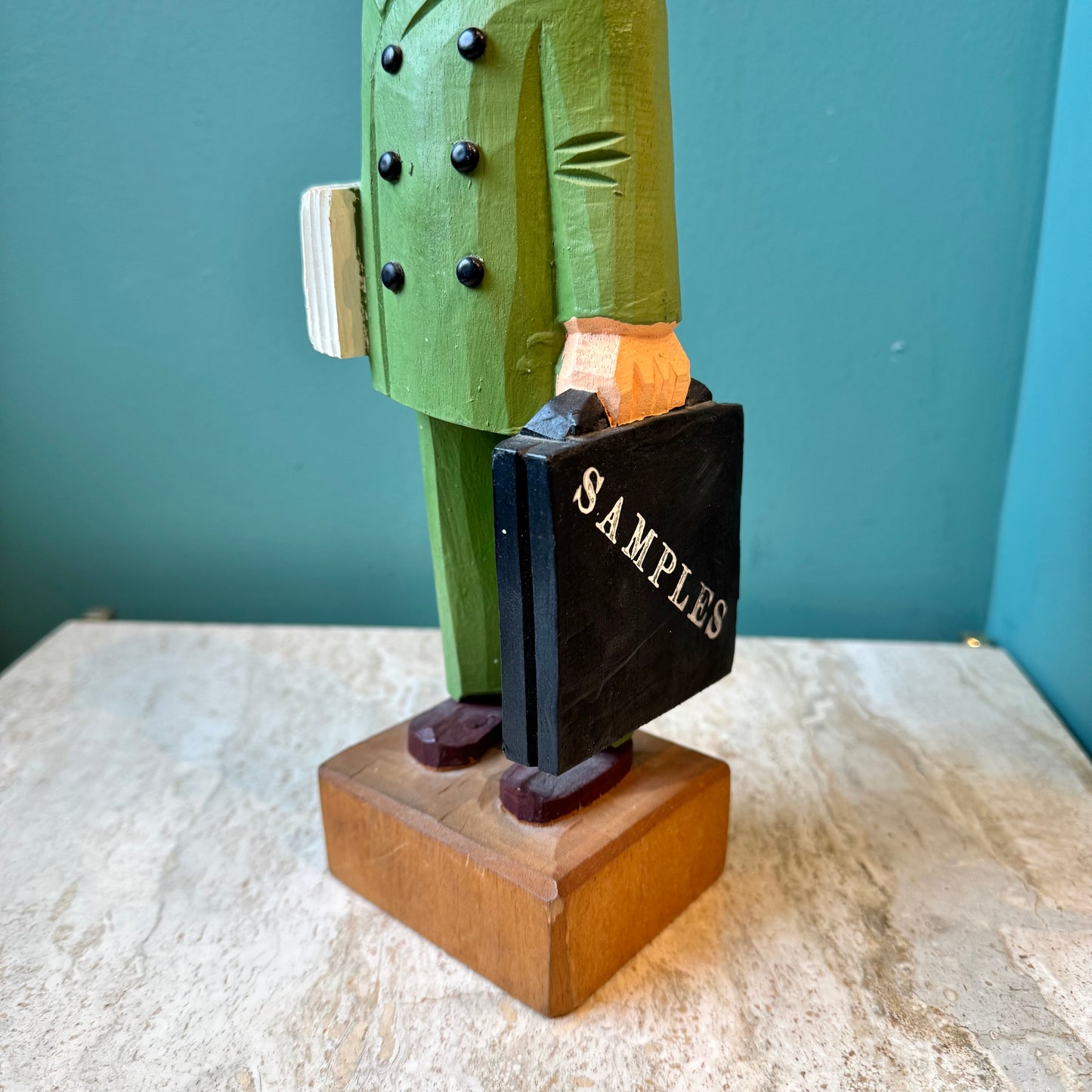 Vintage Hand Carved Wooden Salesman Statue