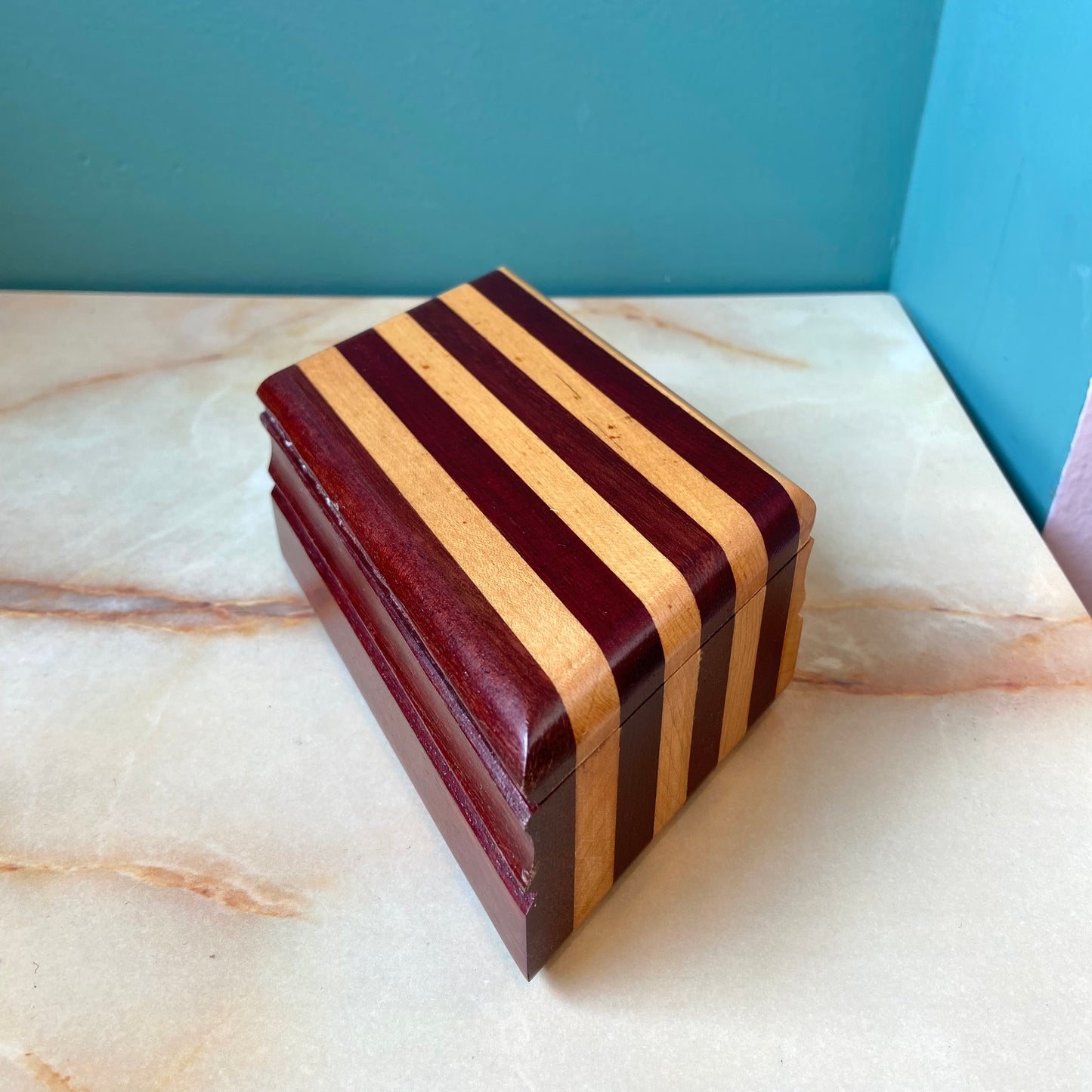 Vintage Handmade Striped Asymmetrical Wooden Box