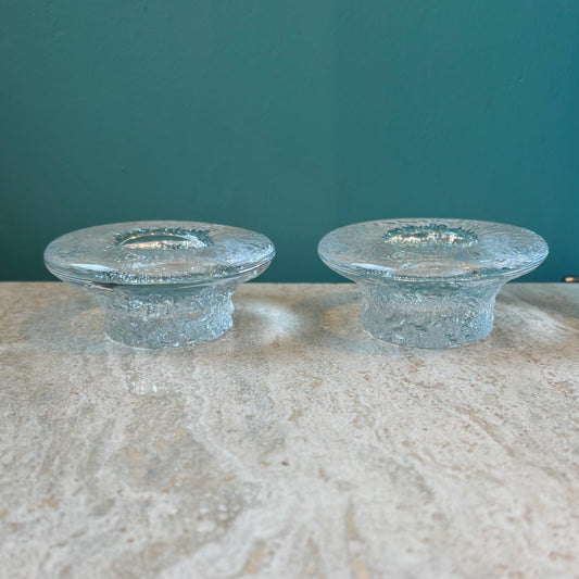 Vintage Pair of Orrefors Style Mushroom Glass Candle Holders