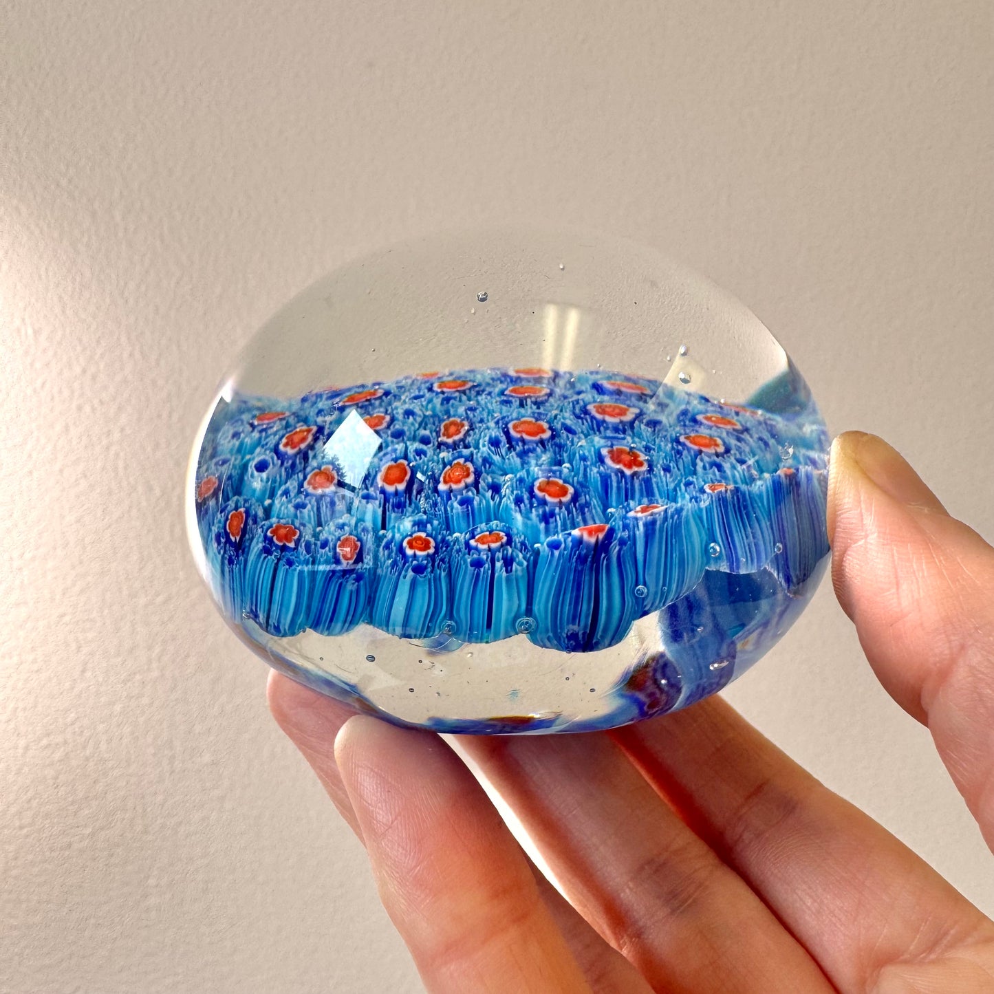 Vintage Blue and Red Millefiori Paperweight