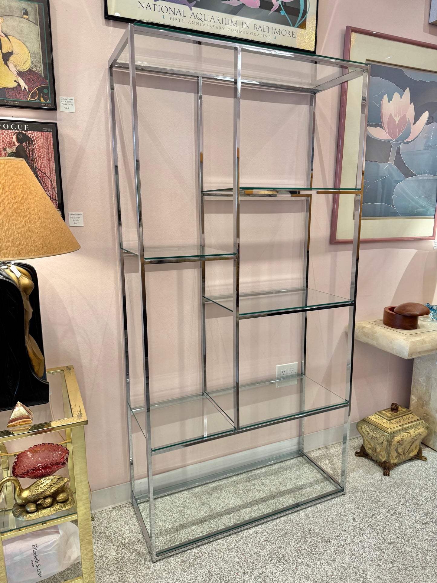 Vintage DIA Style Chrome and Glass Etagere