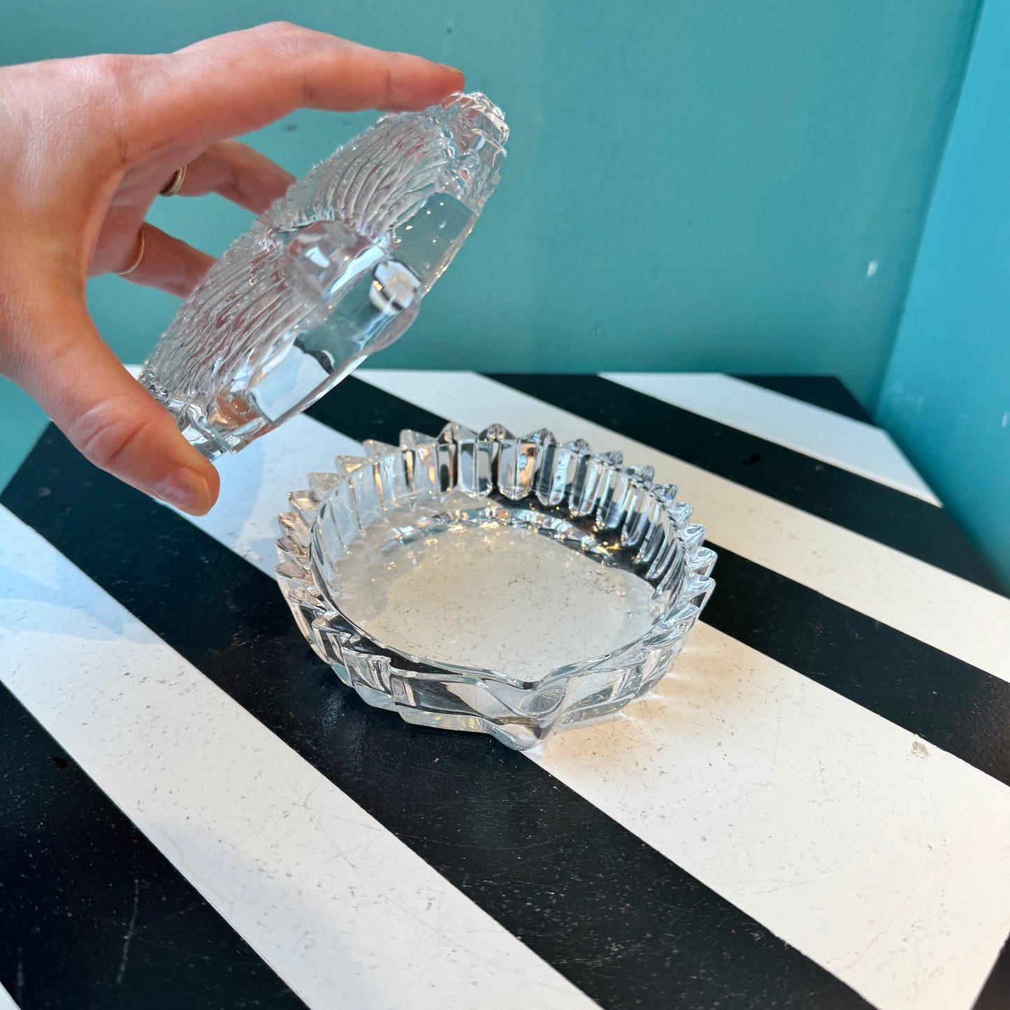 Vintage Mikasa Glass Peacock Jewelry Box