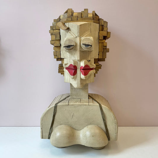 Vintage Marilyn Monroe Wooden Sculpture Part of the 'Hero Heads' Series by Martin Miller