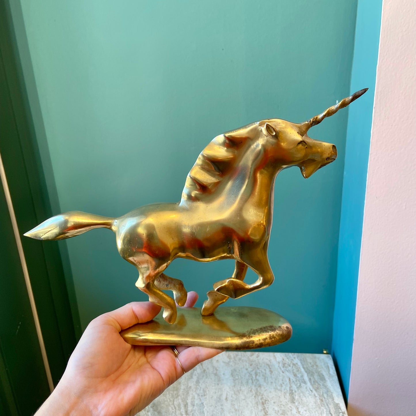 Vintage Brass Running Unicorn Figurine