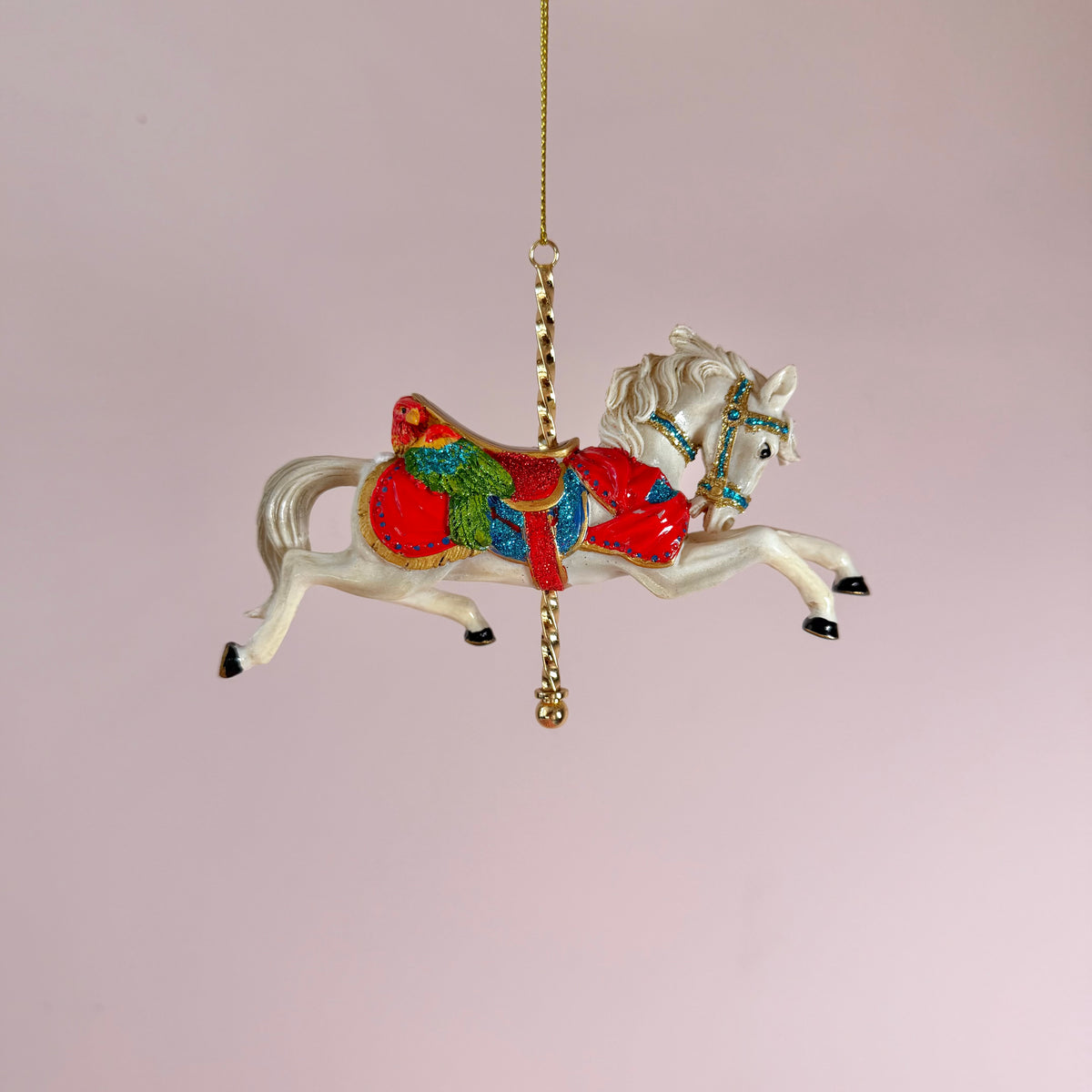 Resin White and Red Carousel Horse Ornament