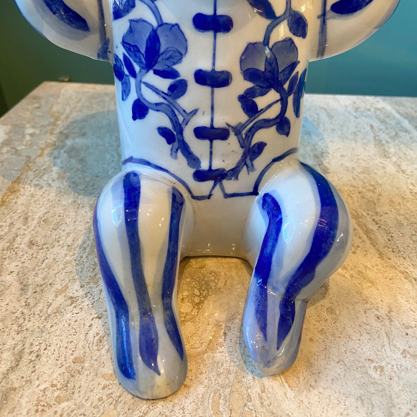 Vintage Chinoiserie Porcelain Monkey Holding a Bowl Statue