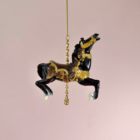 Resin Black and Gold Carousel Horse Ornament