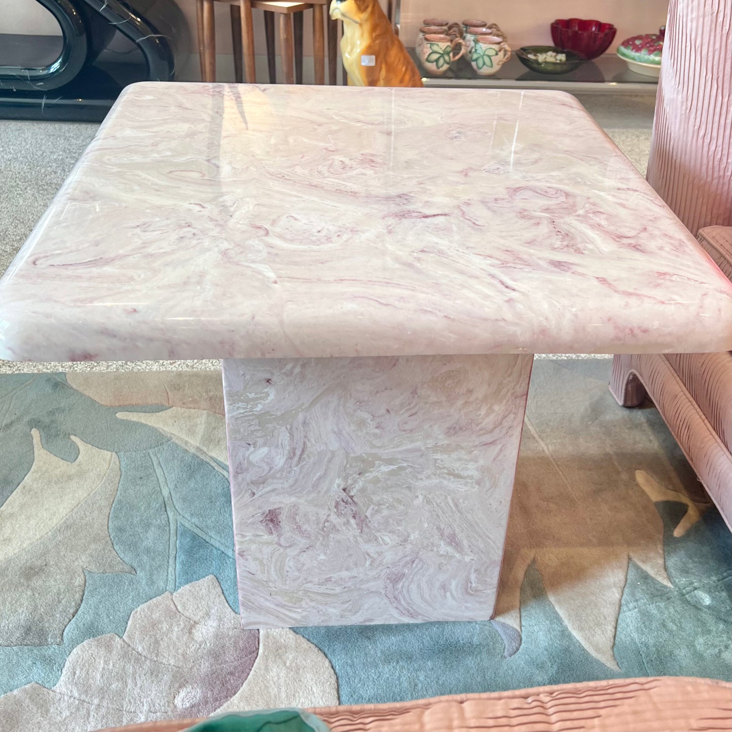 Vintage Square Pink Marble Resin Side Table