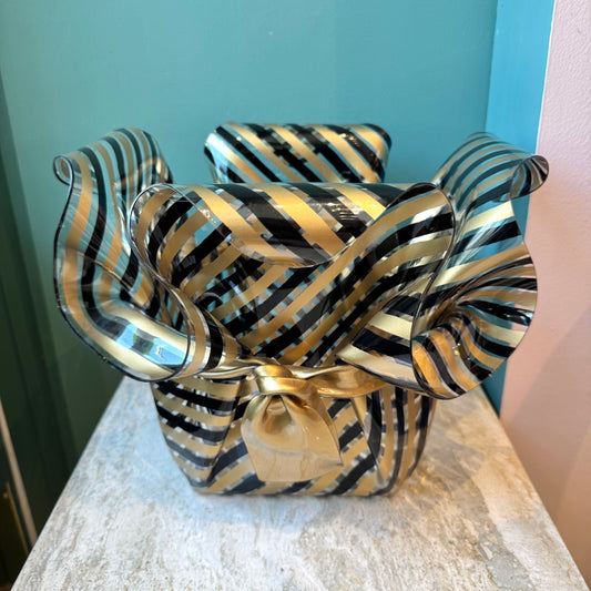 Large Vintage Clear and Gold Acrylic Ribbon Bowl by CT Designs