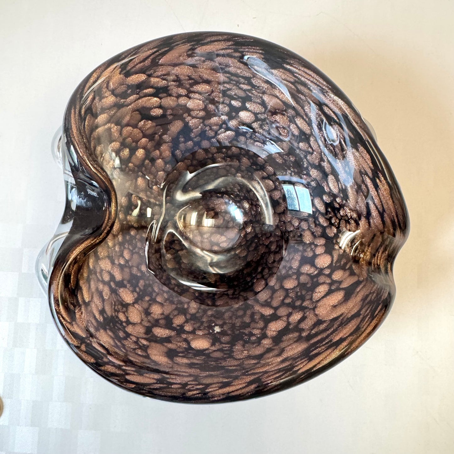 Vintage Black and Metallic Copper Murano Glass Bowl