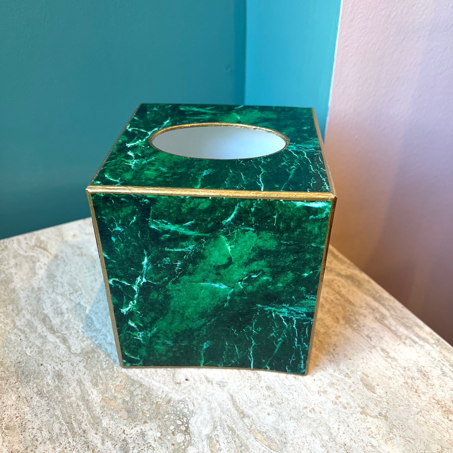 Malachite Papier Mache Tissue Box Cover