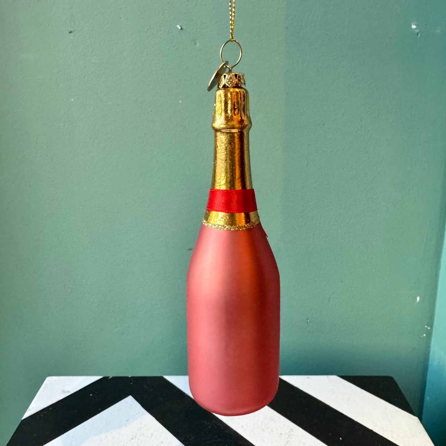 Rose Sparkling Wine Bottle Glass Ornament