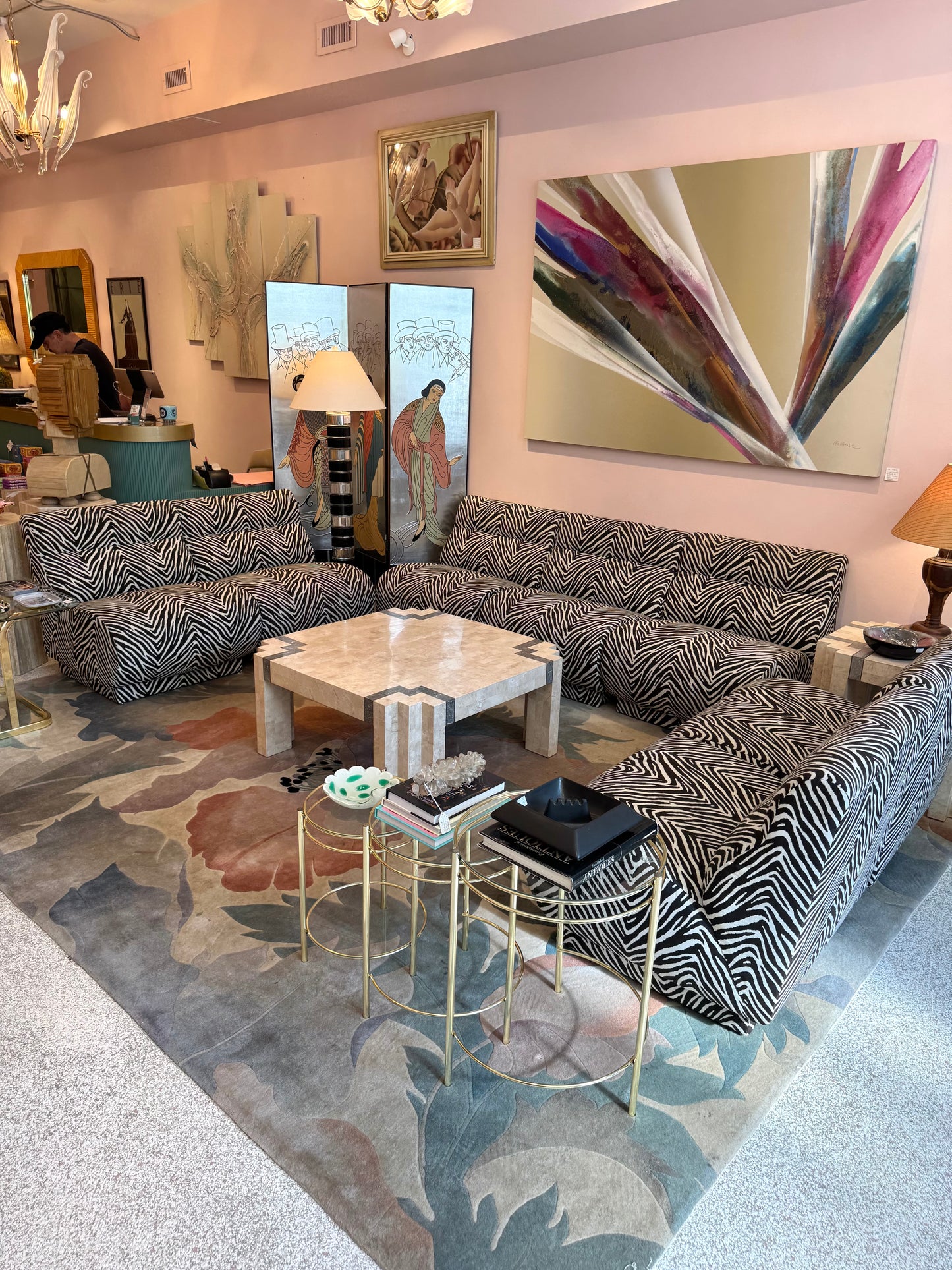 Vintage Zebra Modular Sectional Sofa/Slipper Chair Sold Per Piece