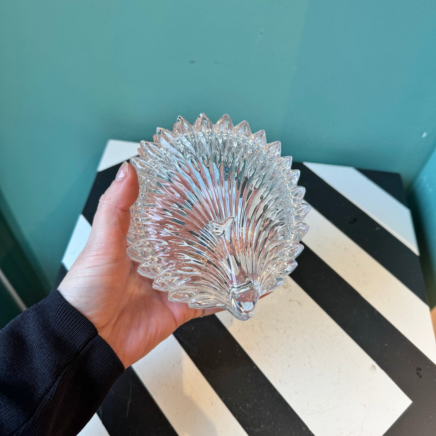 Vintage Mikasa Glass Peacock Jewelry Box