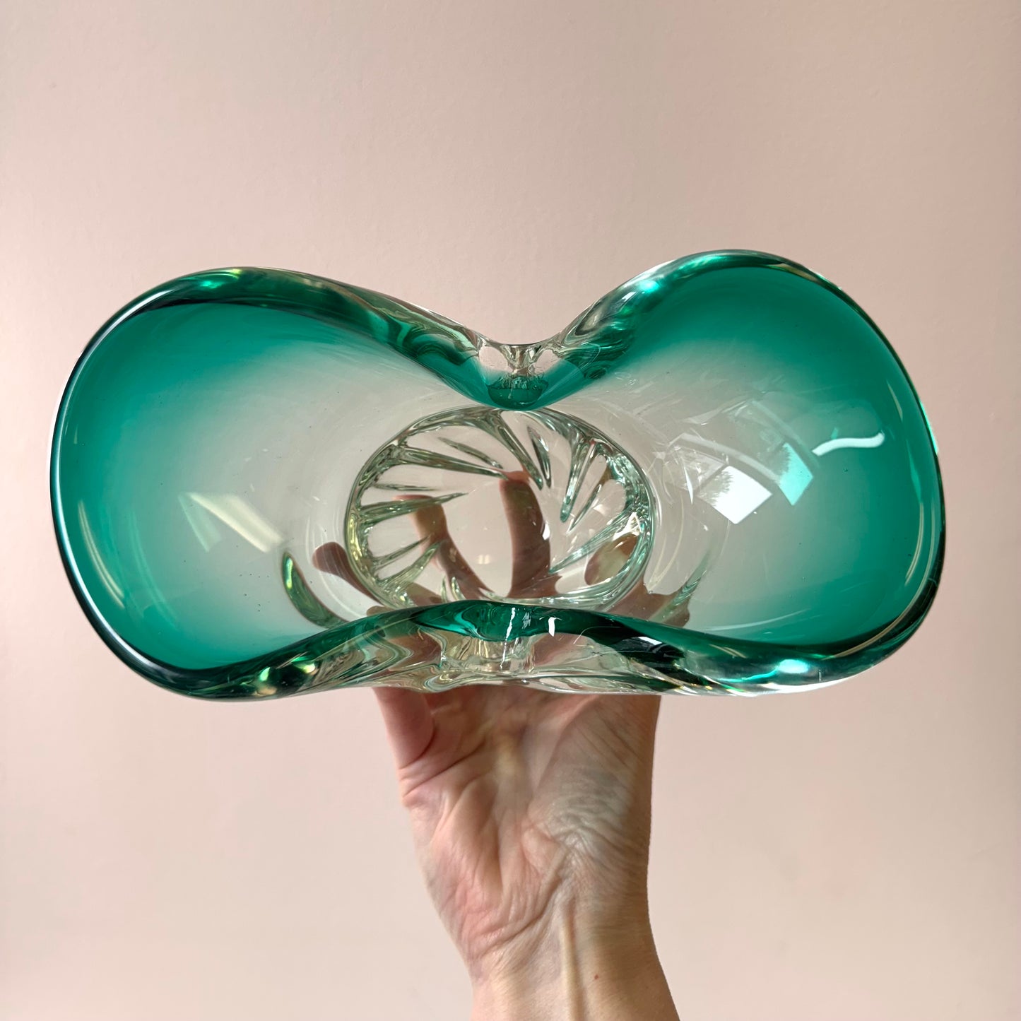 Vintage Aqua Green Chunky Murano Glass Bowl