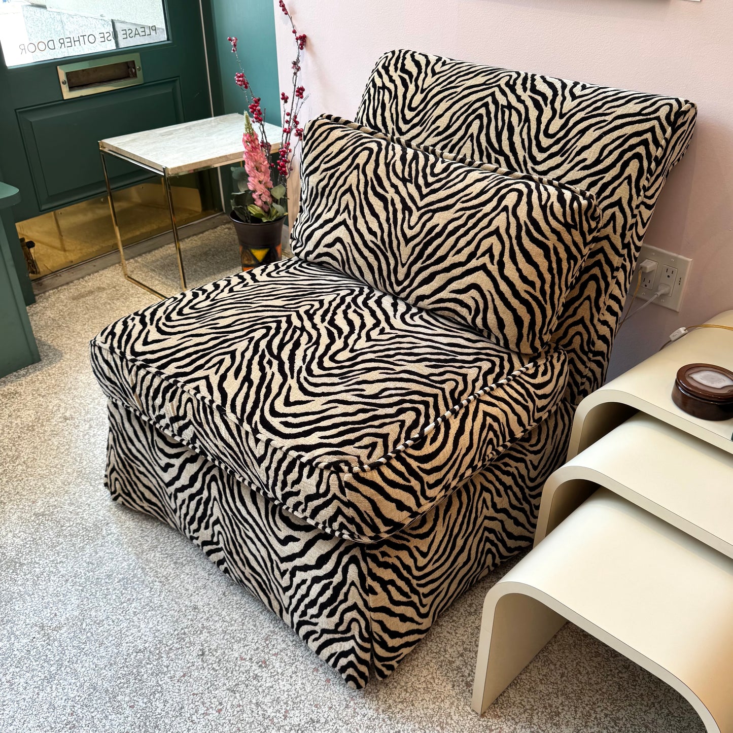 Vintage Velvet Tiger Slipper Chair