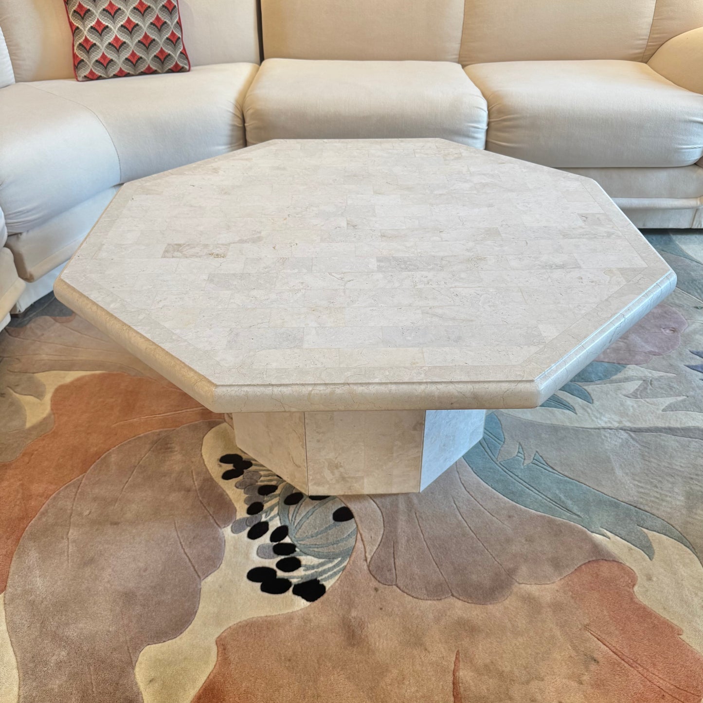 Vintage Octagonal Tessellated White Marble Coffee Table