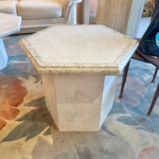 Vintage Hexagonal Tessellated White Marble Side Table