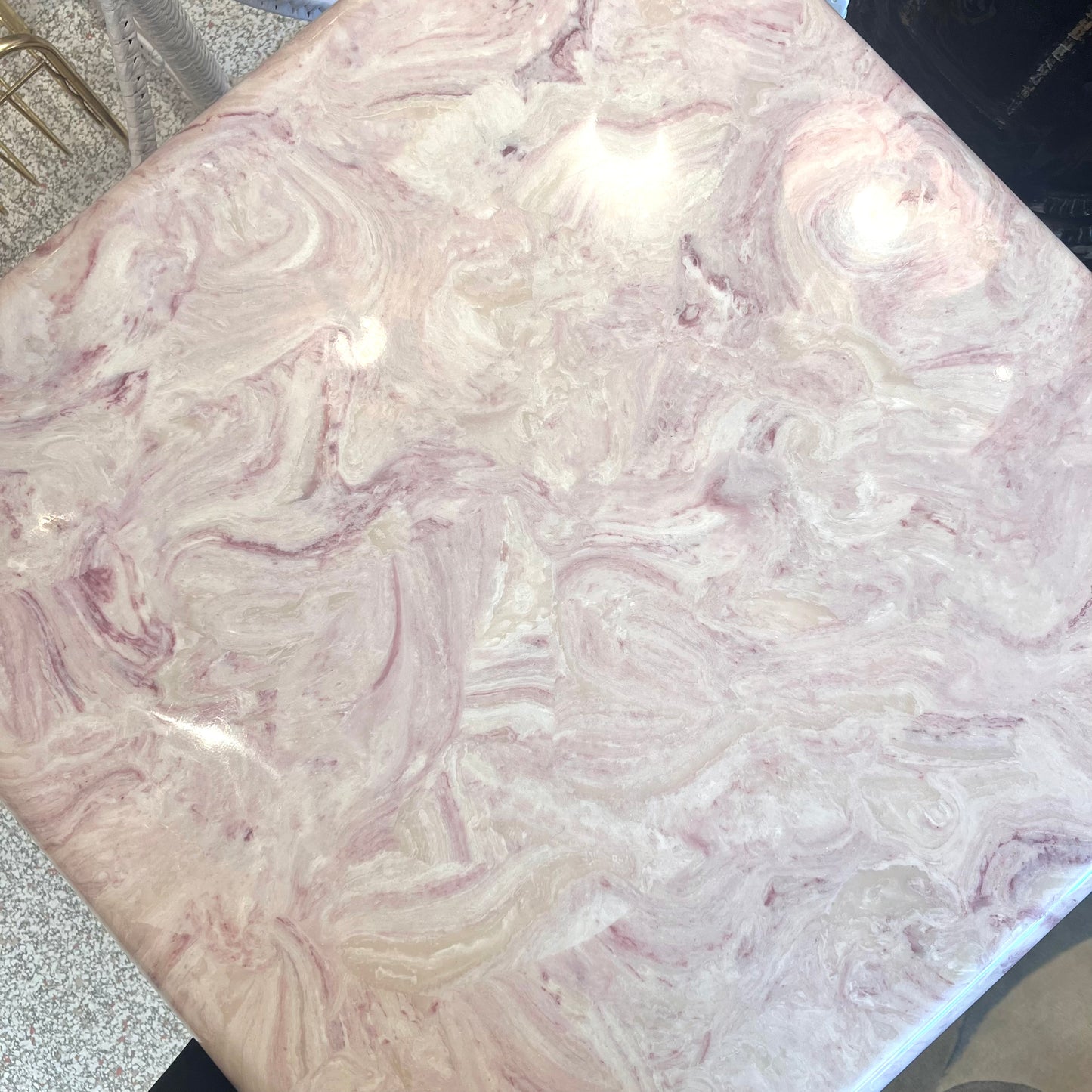 Vintage Square Pink Marble Resin Side Table