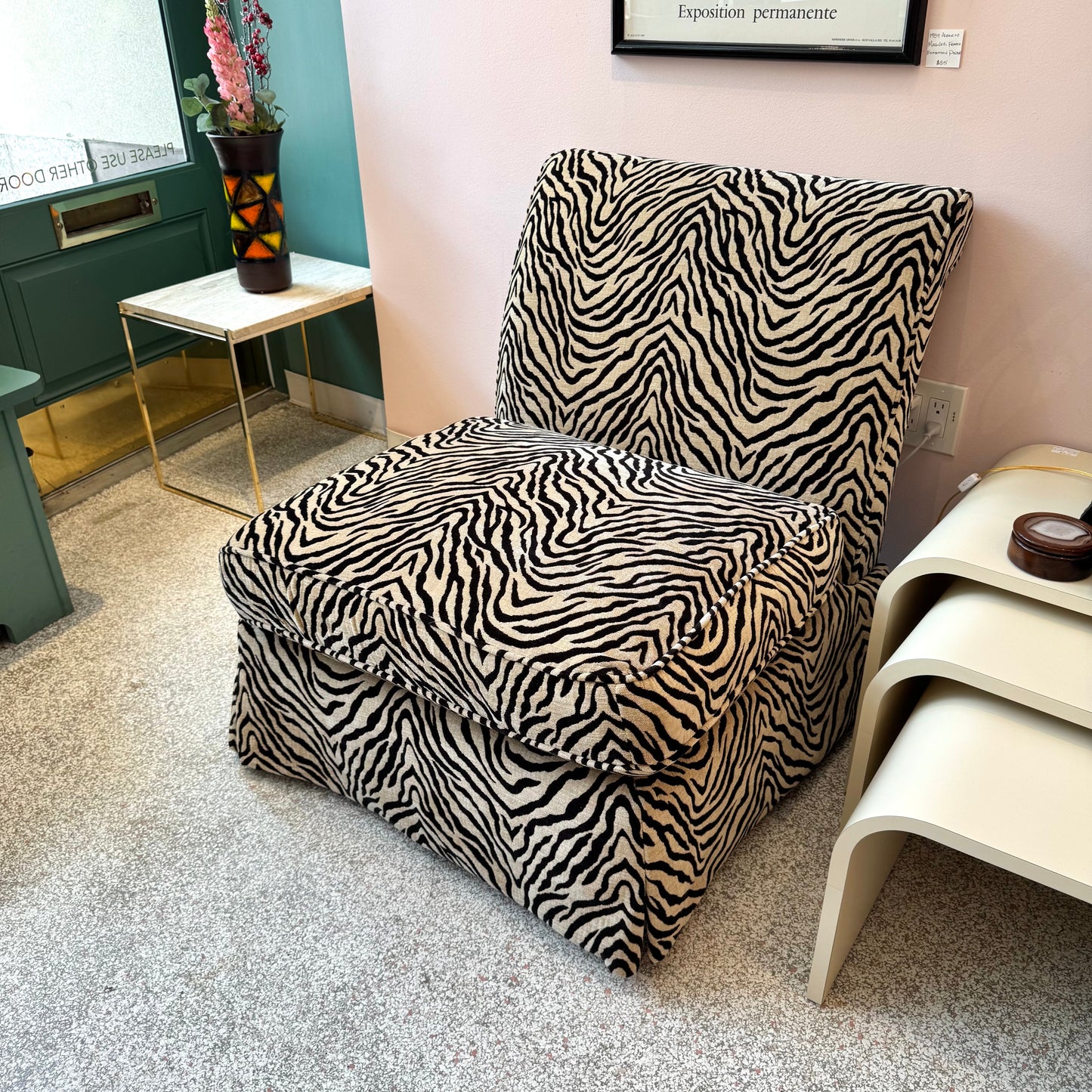 Vintage Velvet Tiger Slipper Chair