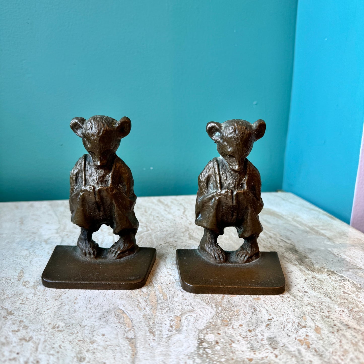 Pair of Vintage Brass Standing Bear Bookends