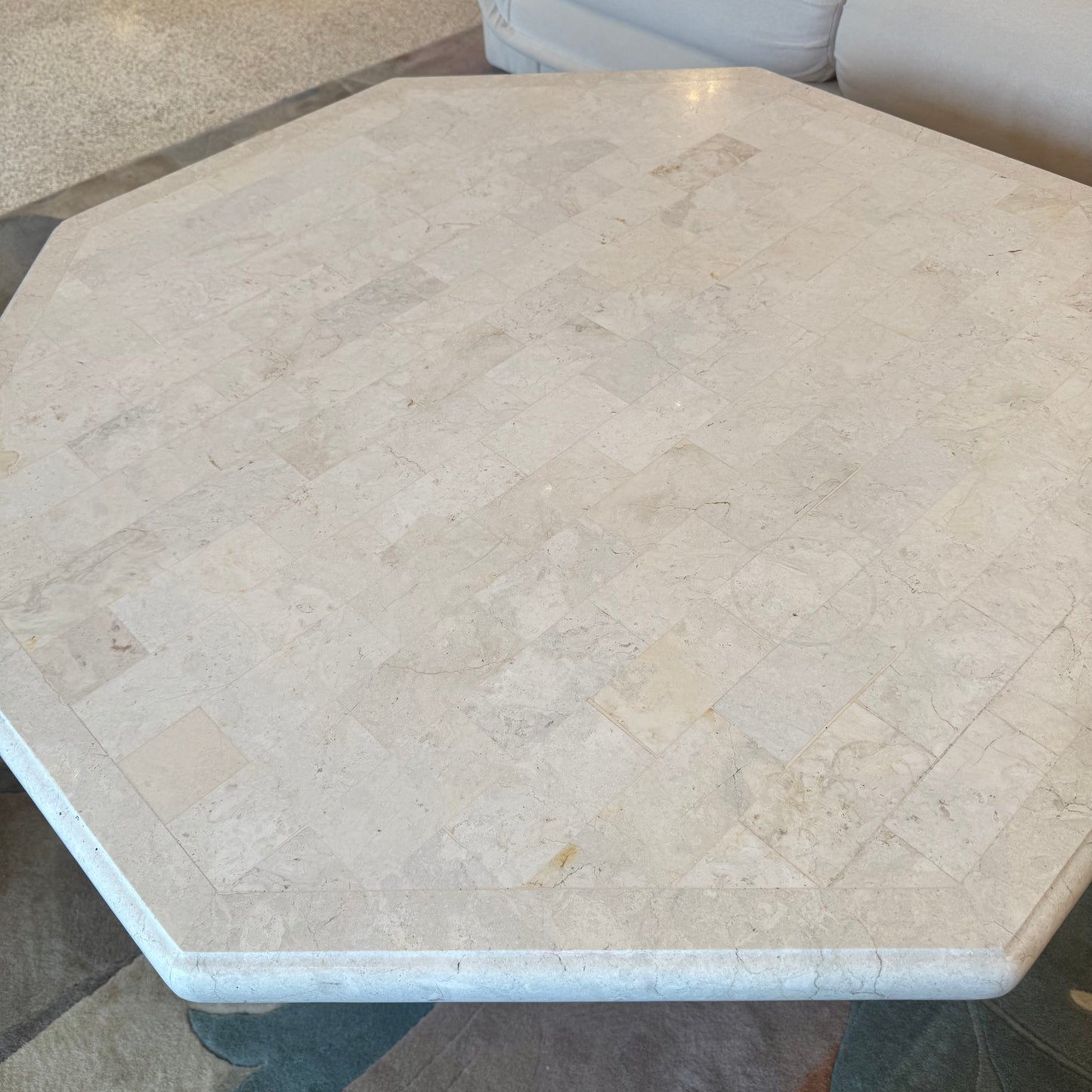 Vintage Octagonal Tessellated White Marble Coffee Table
