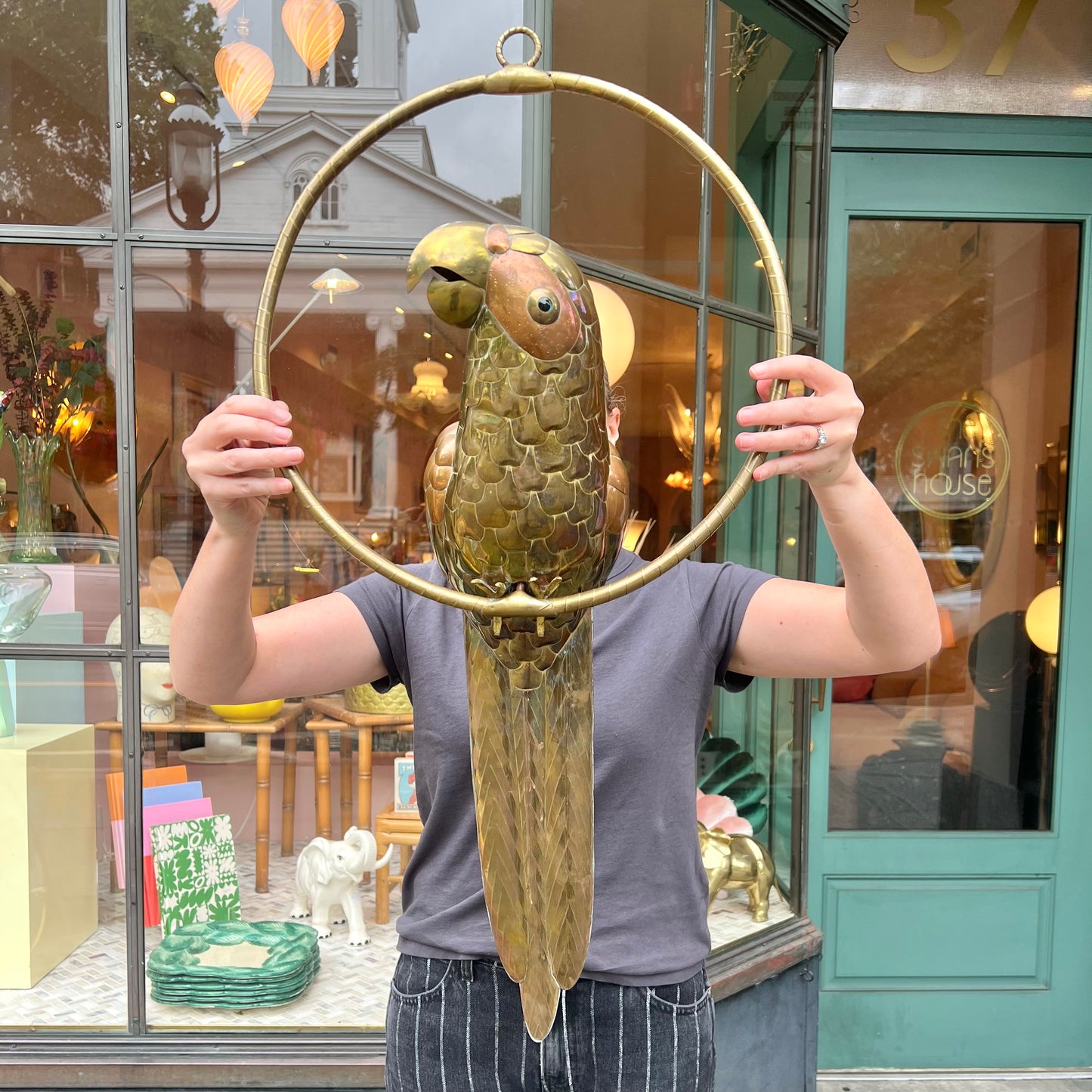 Mid Century Brass and Copper Parrot Bird Sculpture Attributed to Sergio Bustamante