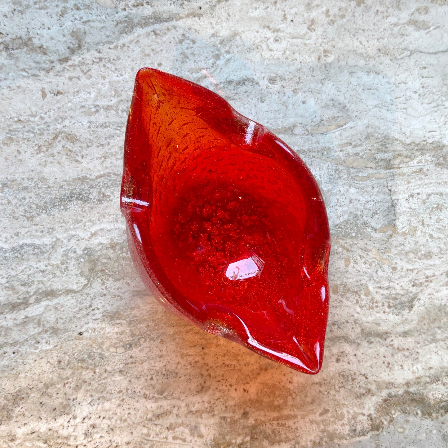Vintage Small Red Bullicante Murano Glass Ashtray