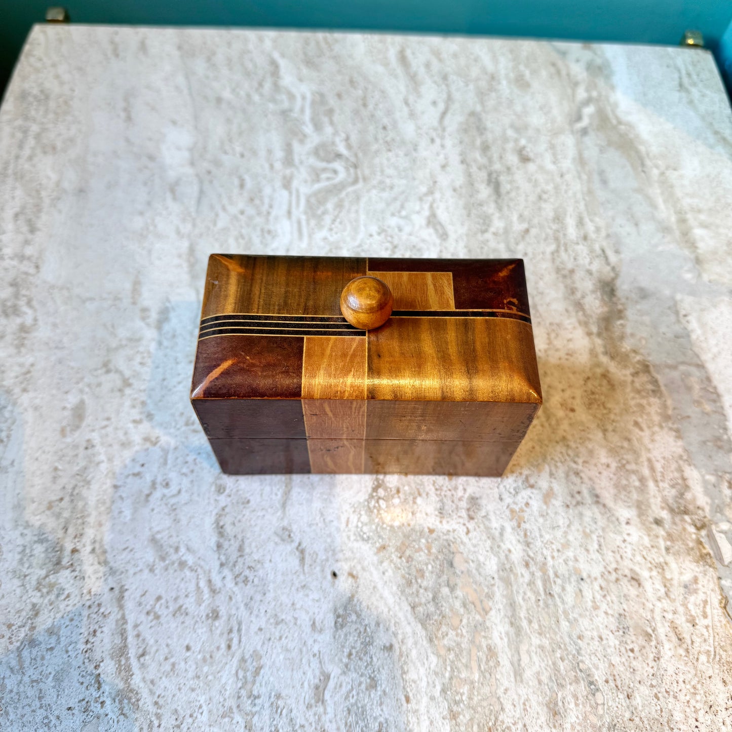 Vintage Wood Inlay Playing Card Box