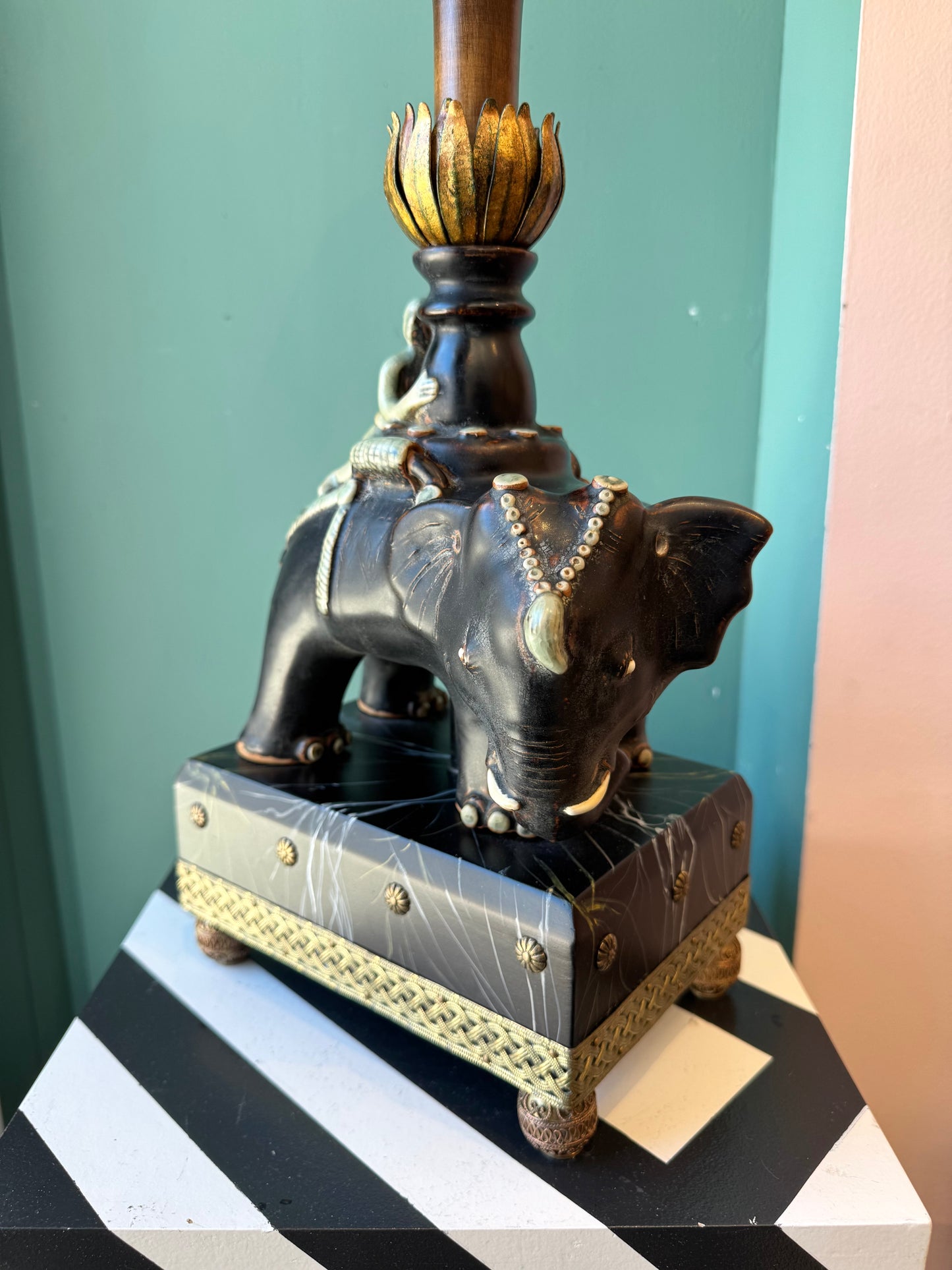 Vintage Raymond Waites for Tyndale Asian Elephant and Rider Table Lamp