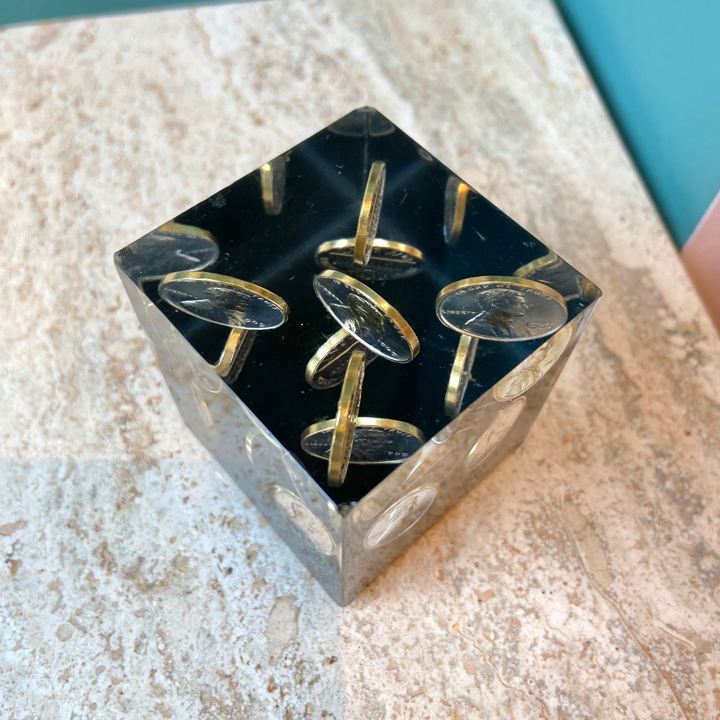 Vintage Lucite 1969 Penny Paperweight
