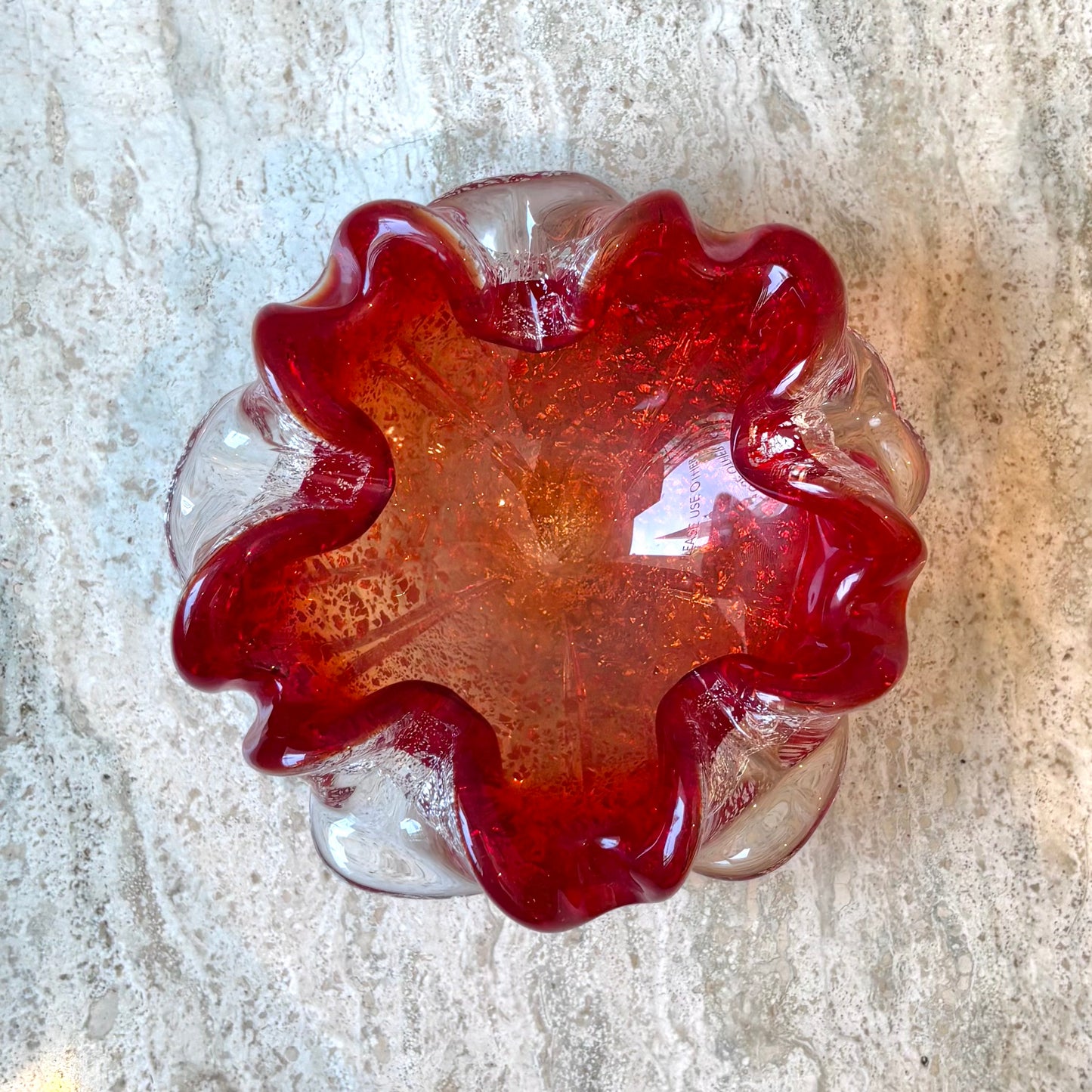 Vintage Red and Silver Leaf Murano Glass Bowl