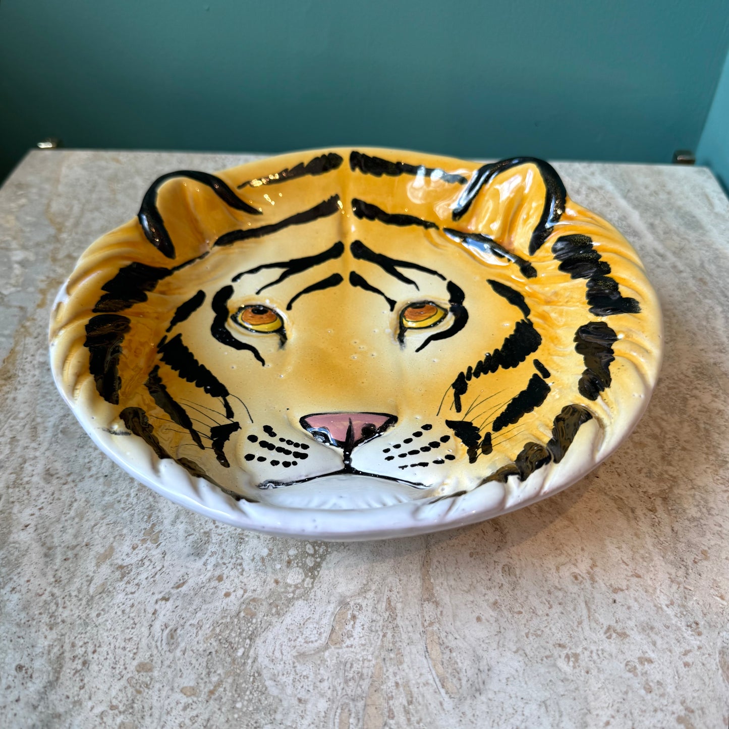 Vintage Italian Terracotta Tiger Head Bowl