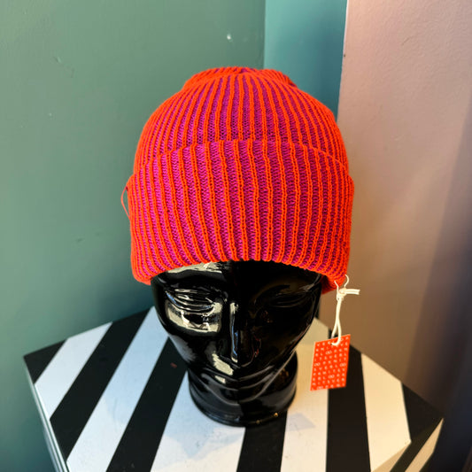 Rib Knit Beanie: Poppy Magenta