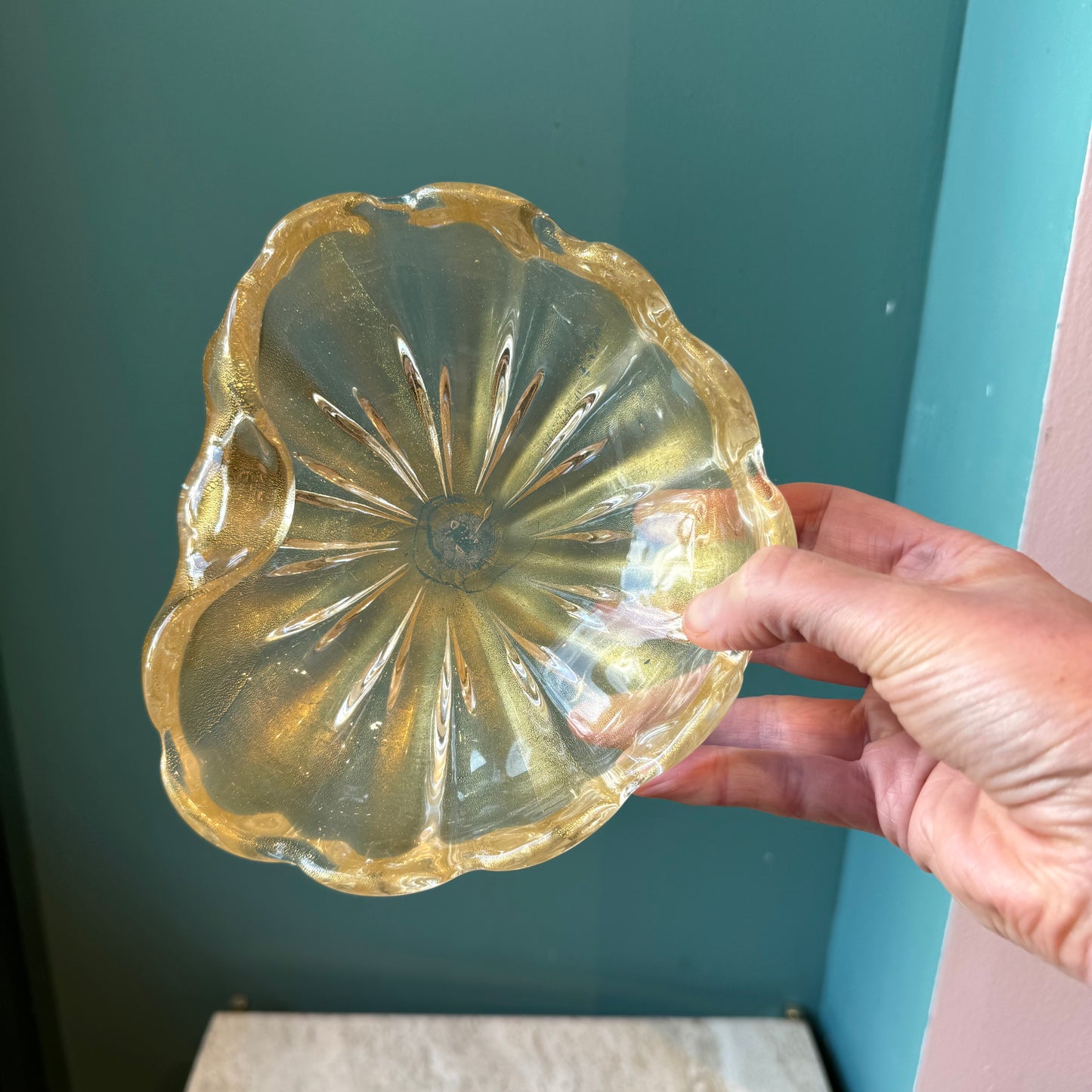 Vintage Clear Glass Ashtray/Bowl with Gold Leaf Flecks