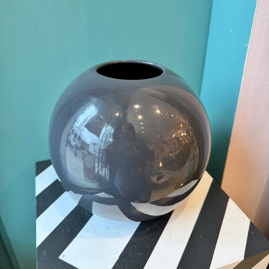 Vintage Dark Gray Orb Ceramic Vase