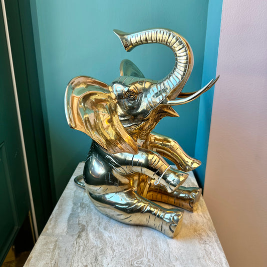 Vintage Extra Large Brass Seated Elephant