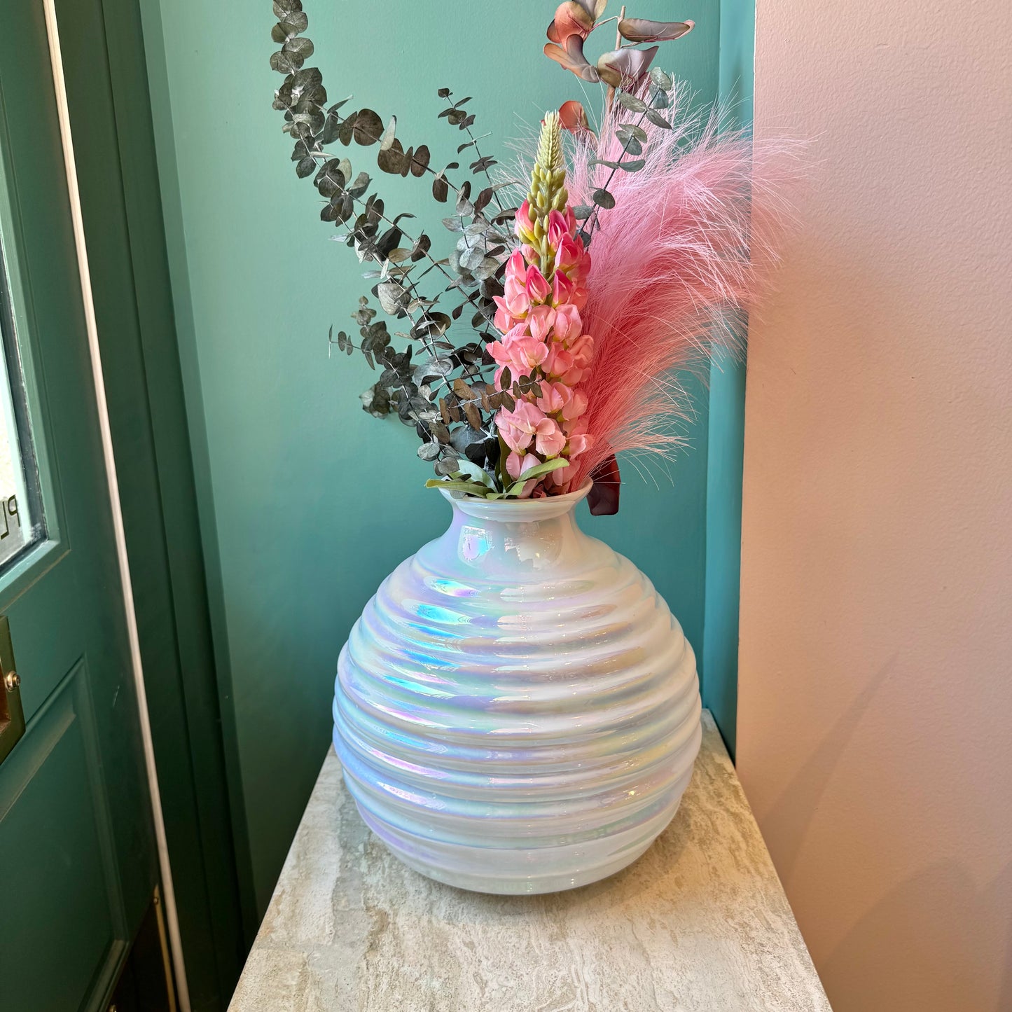 Vintage Opalescent Ribbed Glass Vase