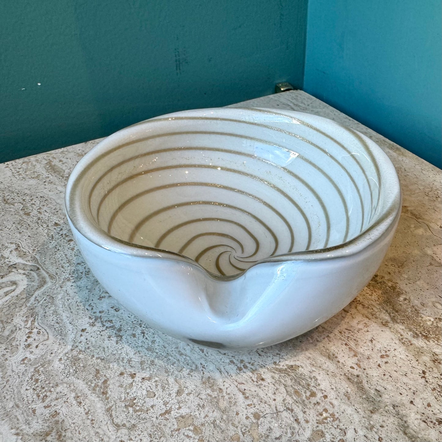 Vintage White and Gold Swirl Murano Glass Ashtray/Bowl