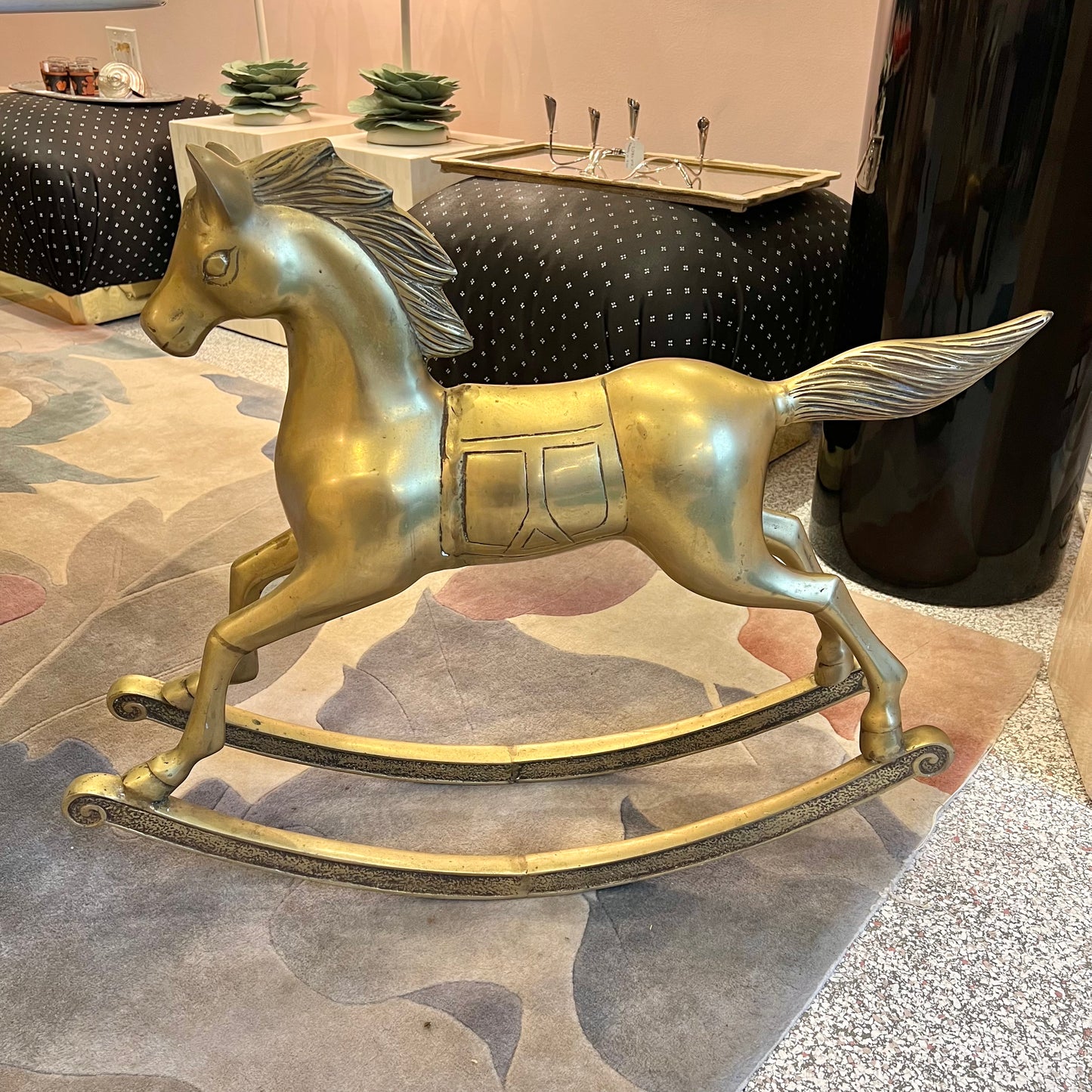 Large Vintage Brass Rocking Horse Statue