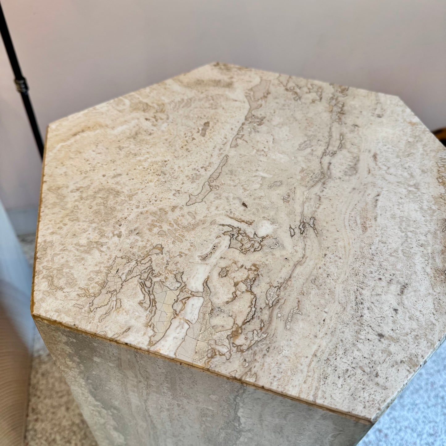 Vintage Hexagonal Travertine Pedestal
