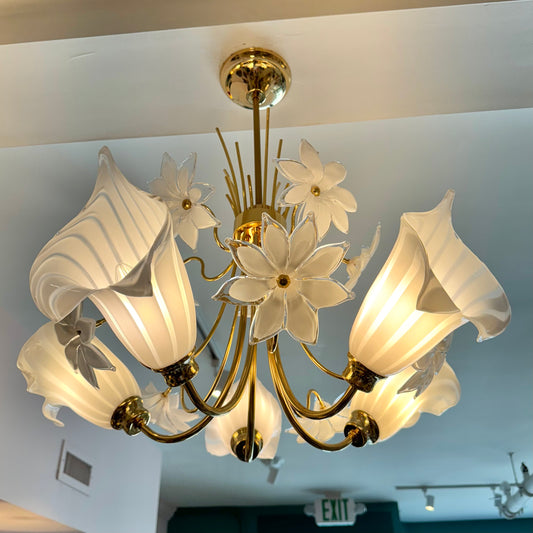 Vintage White Murano Glass Flower Chandelier