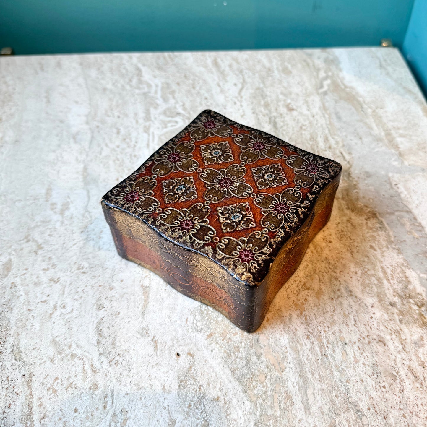 Vintage Square Italian Florentine Trinket Box