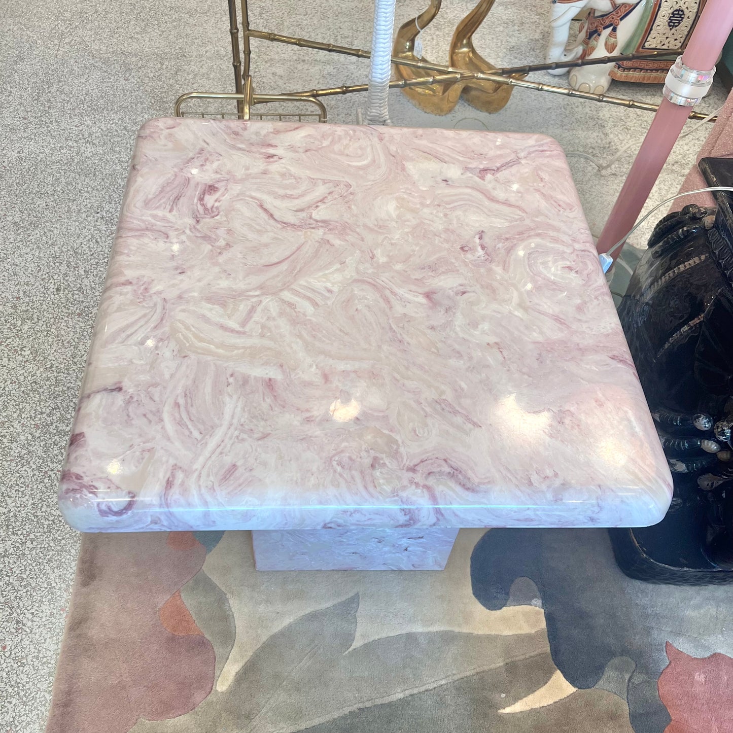 Vintage Square Pink Marble Resin Side Table