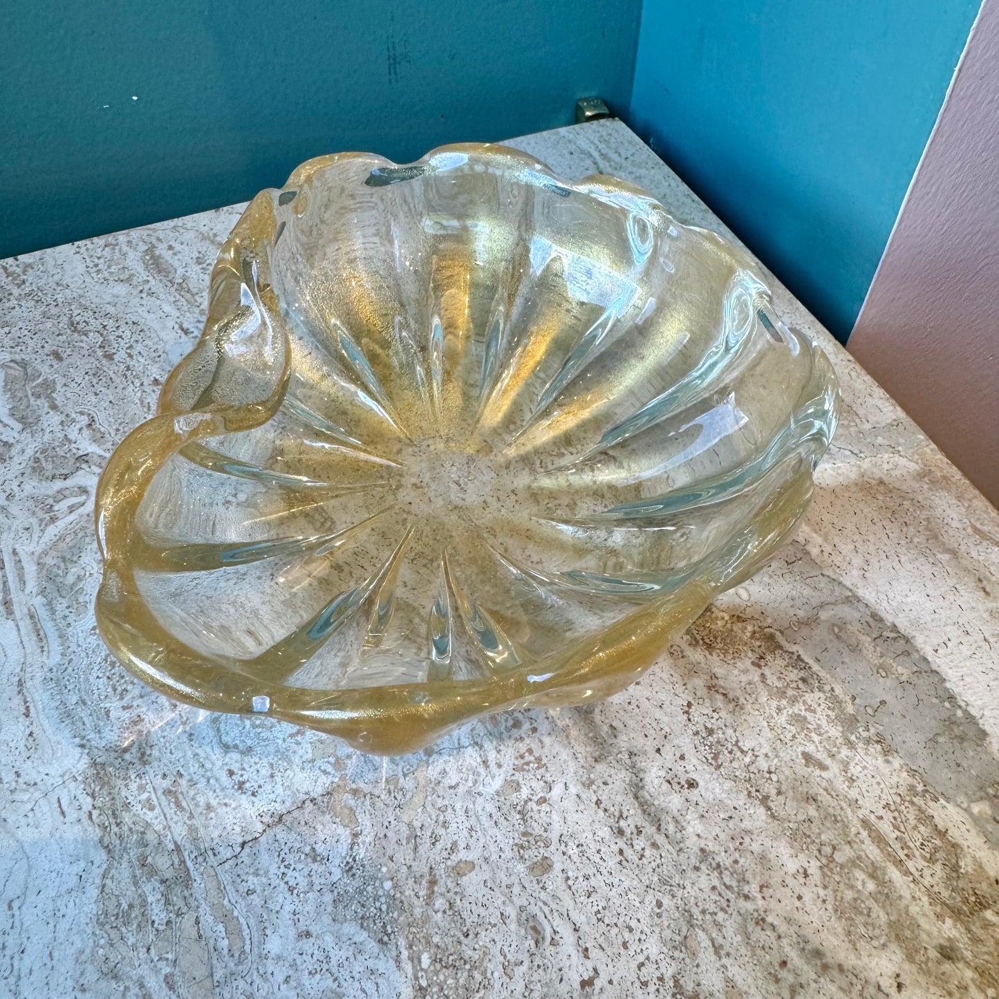 Vintage Clear Glass Ashtray/Bowl with Gold Leaf Flecks