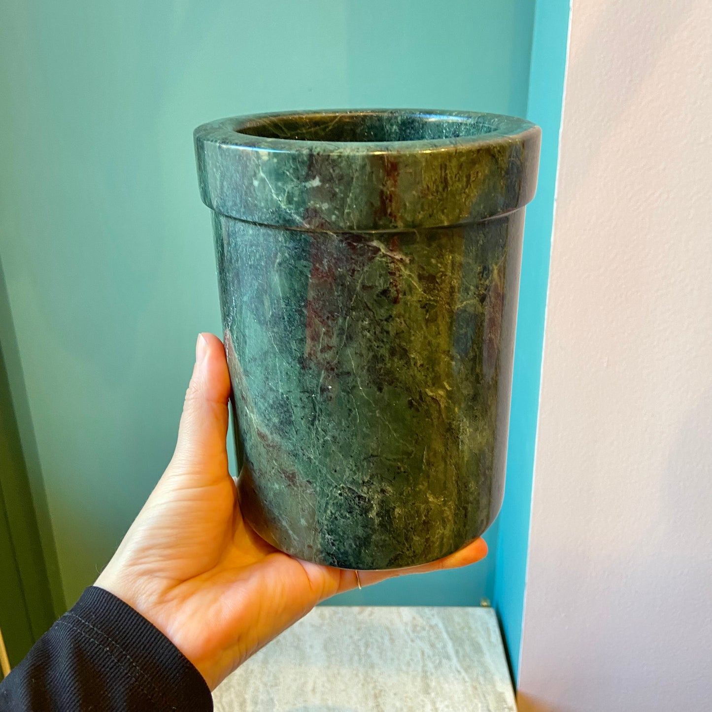 Vintage Green Marble Utensil Holder