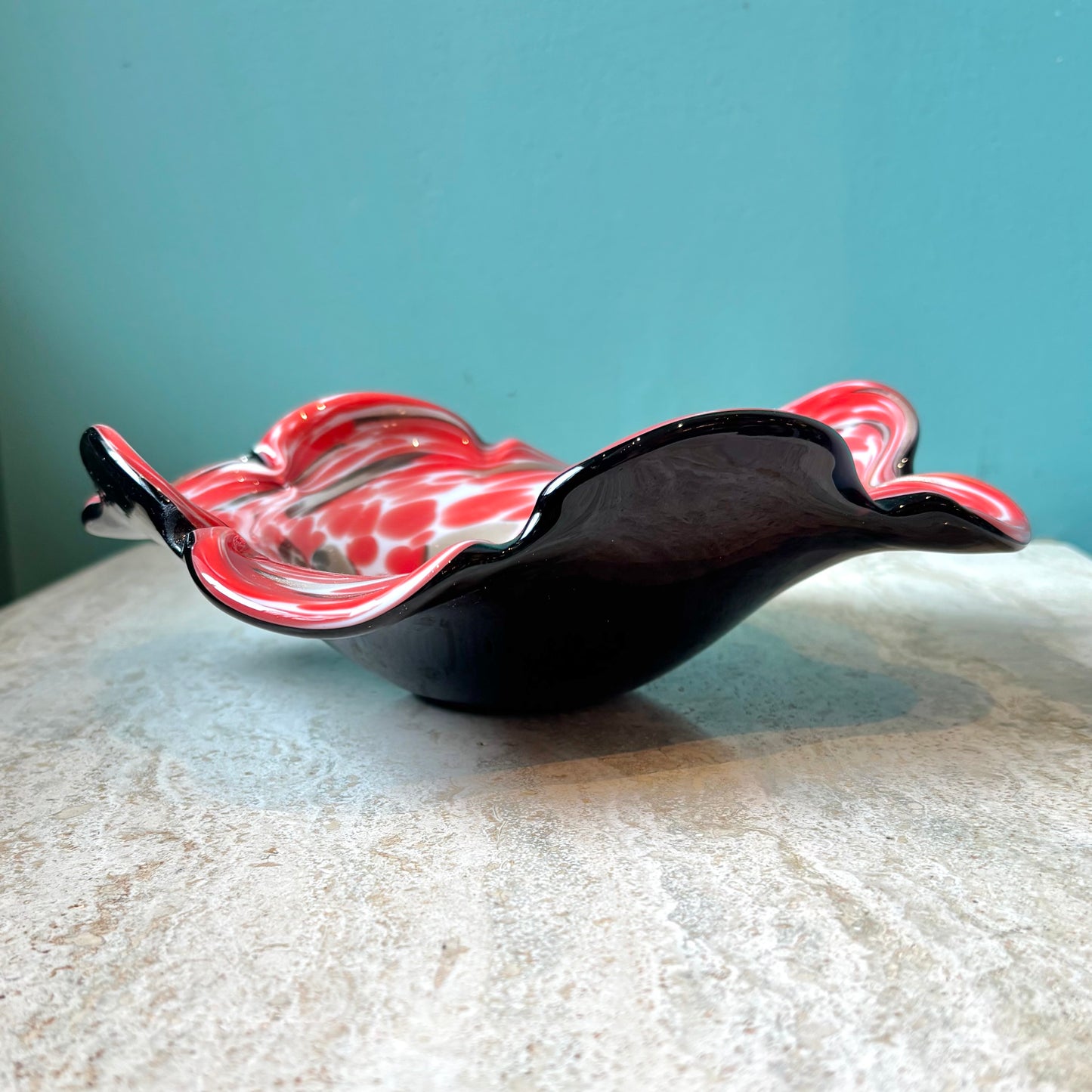 Vintage Red, Black and Metallic Bronze Murano Glass Bowl