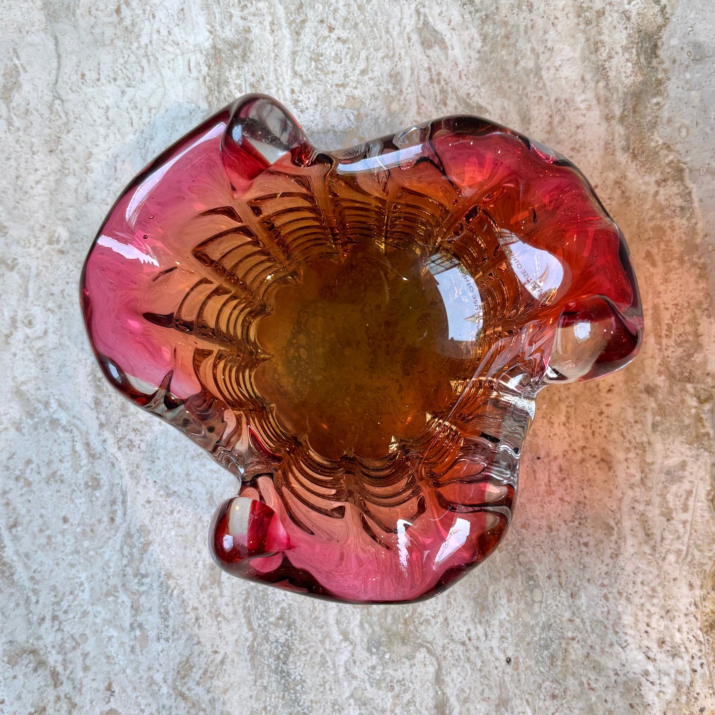 Vintage Pink and Yellow Murano Glass Bowl